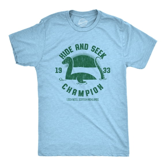 Mens Hide and Seek Champion Loch Ness Monster T Shirt Funny Sea Creature Graphic Tee Graphic Tees