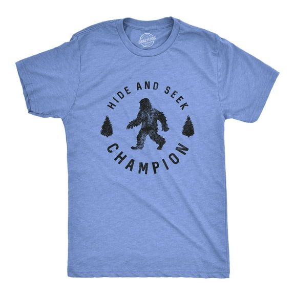 Mens Hide and Seek Champion T shirt Funny Bigfoot Tee Humor Cool Graphic Print Graphic Tees