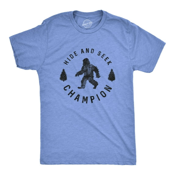 Mens Hide and Seek Champion T shirt Funny Bigfoot Tee Humor Cool Graphic Print Graphic Tees
