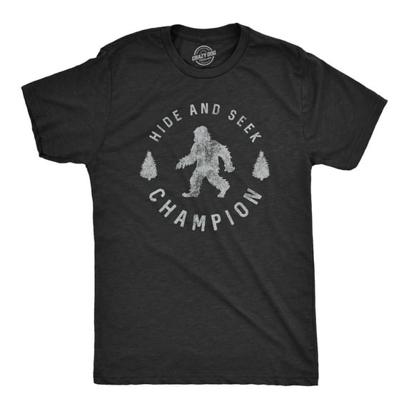 Mens Hide and Seek Champion T shirt Funny Bigfoot Tee Humor Cool Graphic Print Graphic Tees