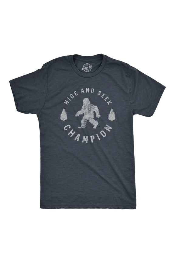 Mens Hide and Seek Champion T shirt Funny Bigfoot Tee Humor Cool Graphic Print Graphic Tees