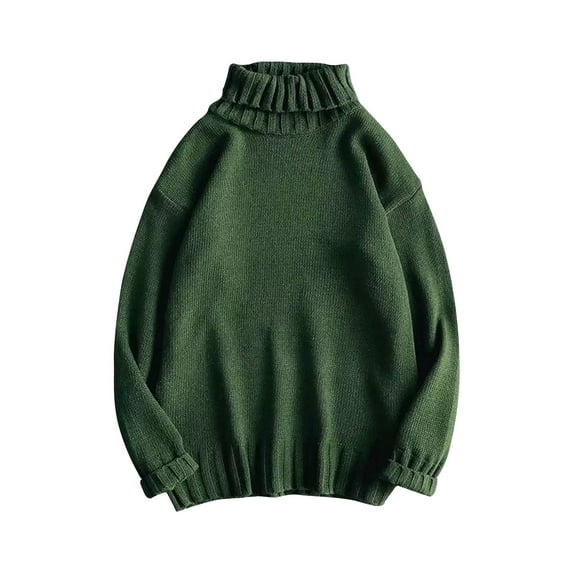 Mens High Neck Sweater, Fall Sweaters for Men Big and Tall Fashion Loose Fit Knitted Solid Color Long Sleeve Pullover M-3XL