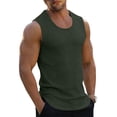 thumbnail image 1 of Mens High Neckline Tank Top Gym Workout Sleeveless Ribbed Solid Tank Top Athletic Shirts Army Green L, 1 of 4