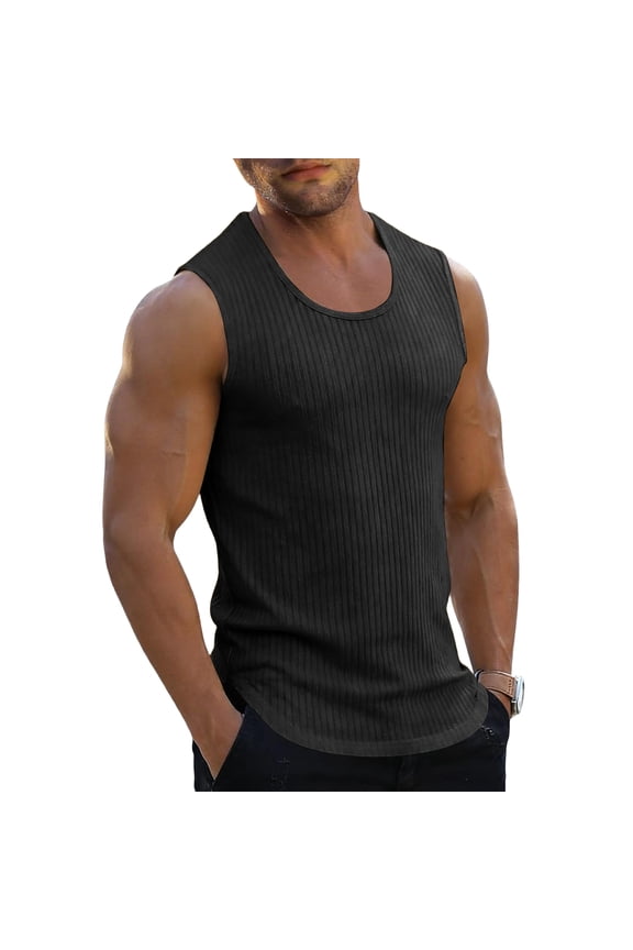Mens High Neckline Tank Top Gym Workout Sleeveless Ribbed Solid Tank Top Athletic Shirts Dark Gray 3XL