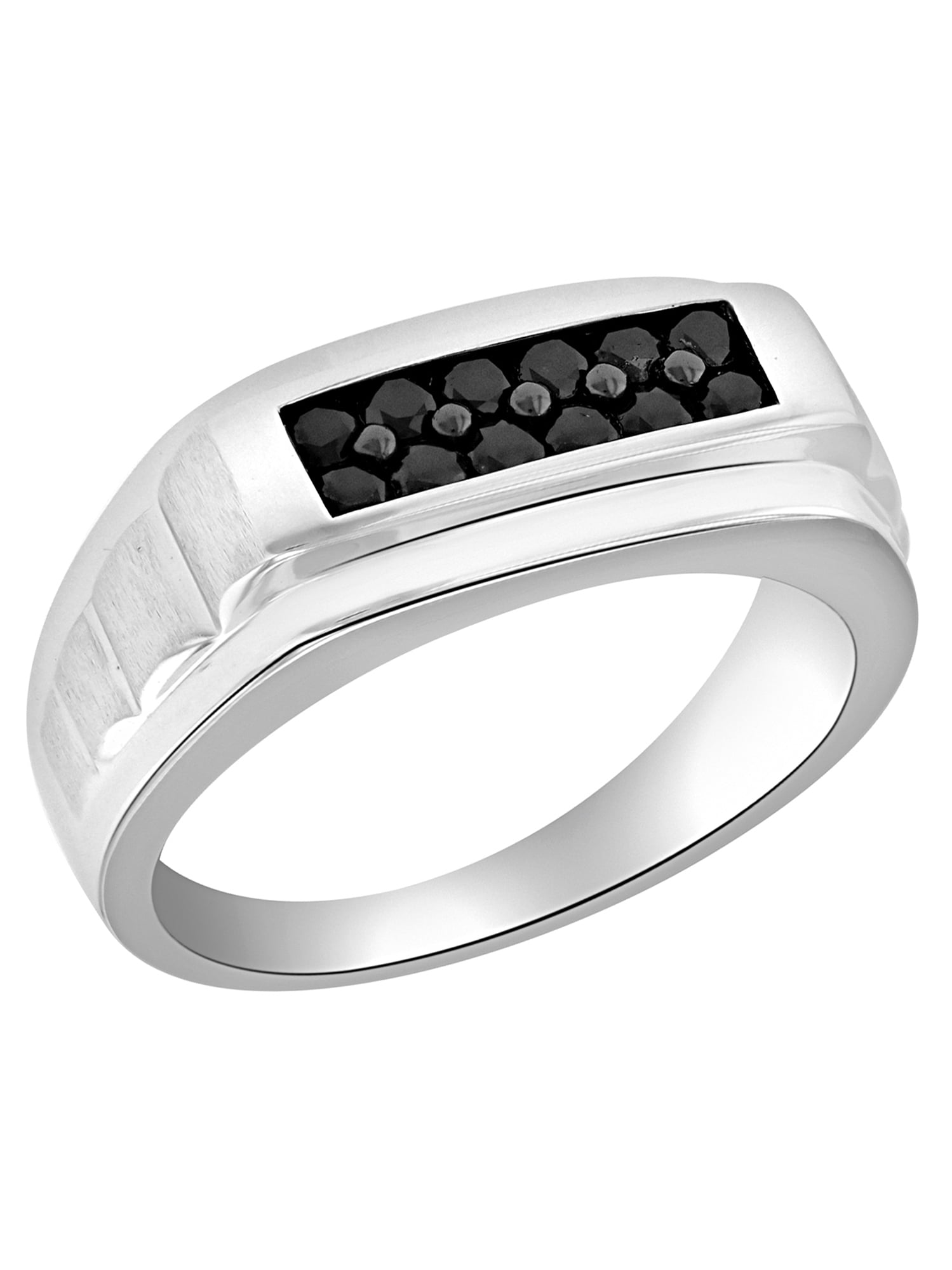 Mens High Polish 1 2cttw Black Diamond Sterling Silver Fashion Ring Size 10.5
