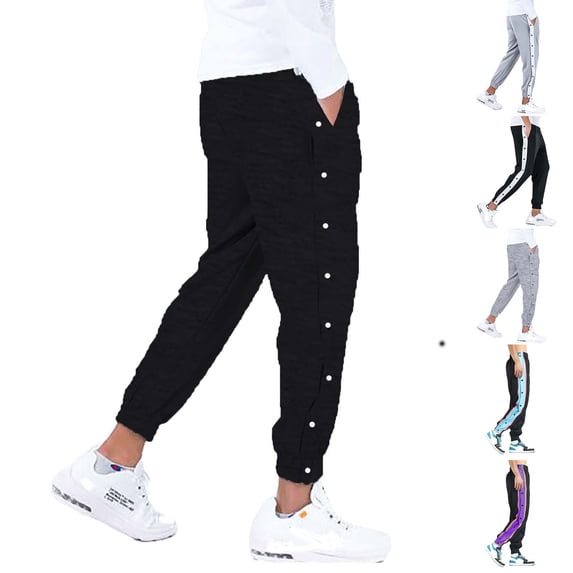 Mens High Split Snap Button Post Sweatpants Spring Training Joggers Tear Away Basketball Pants Black M