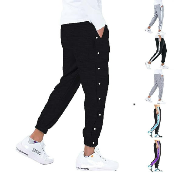 Mens High Split Snap Button Post Sweatpants Spring Training Joggers Tear Away Basketball Pants Purple XXL
