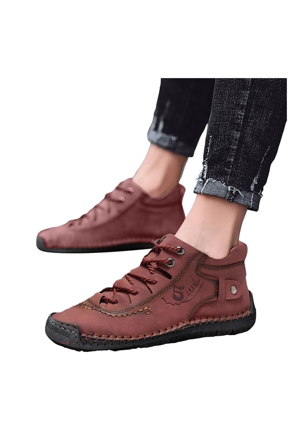Mens High Top Fashion Sneakers Casual Leather Lace up Non Slip Barefoot Hiking Shoes Outdoor Ankle Booties