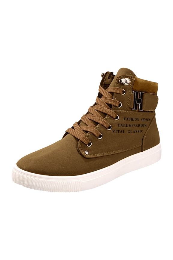 Mens High Top Fashion Sneakers Casual Walking Driving Tennis Canvas Flats Shoes Vintage Mid Calf Combat Boots
