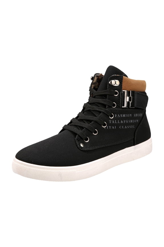 Mens High Top Fashion Sneakers Casual Walking Driving Tennis Canvas Flats Shoes Vintage Mid Calf Combat Boots