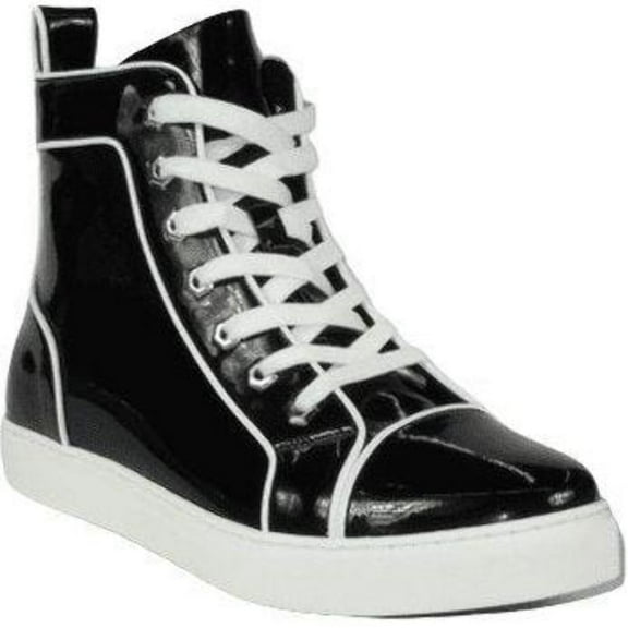 Mens High Top Shoes By FIESSO AURELIO GARCIA, Shiny Patent Leather 2416 Black