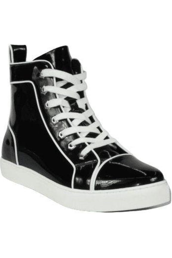 Mens High Top Shoes By FIESSO AURELIO GARCIA, Shiny Patent Leather 2416 Black