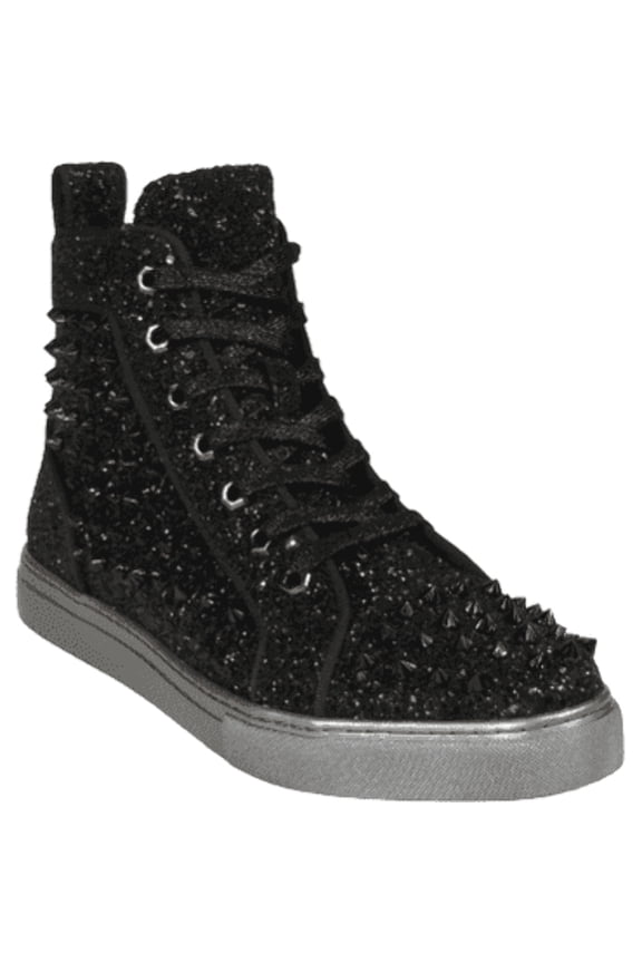 Mens High Top Shoes By FIESSO AURELIO GARCIA ,Spikes Rhine stones 2409 Black