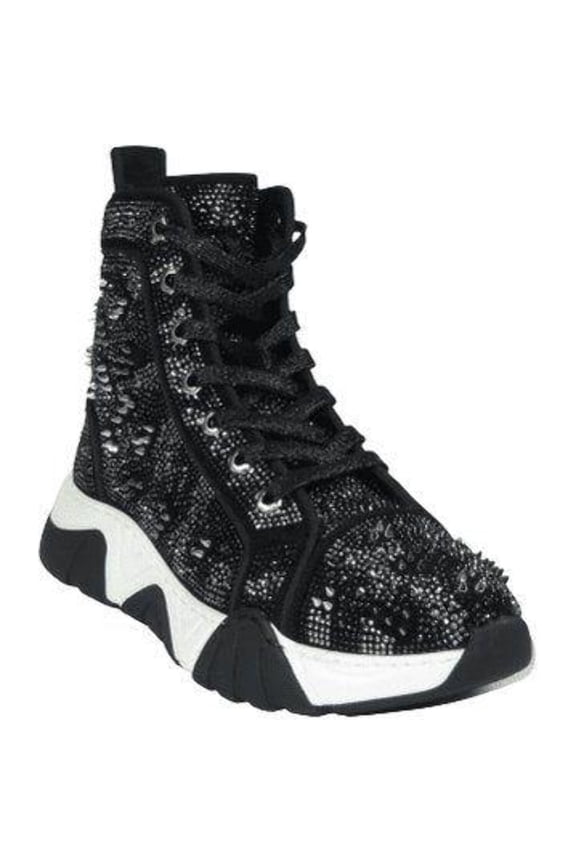 Mens High Top Shoes By FIESSO AURELIO GARCIA,Spikes Rhine stones 2412 Black