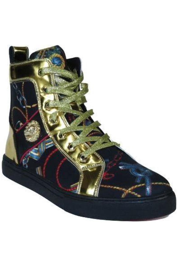 Mens High Top Shoes FIESSO by AURELIO GARCIA Chain Medusa Celebrity 2421 Black