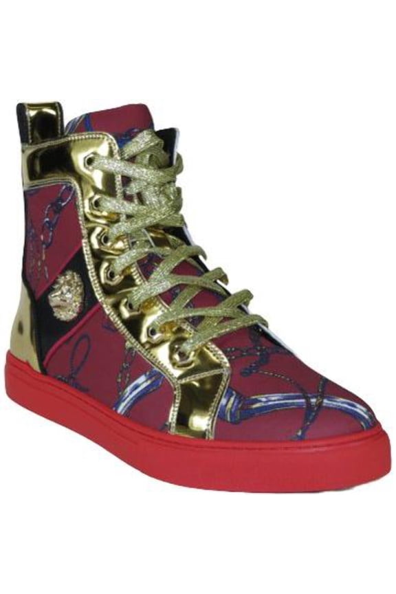 Mens High Top Shoes FIESSO by AURELIO GARCIA Chain Medusa Celebrity 2421 Red