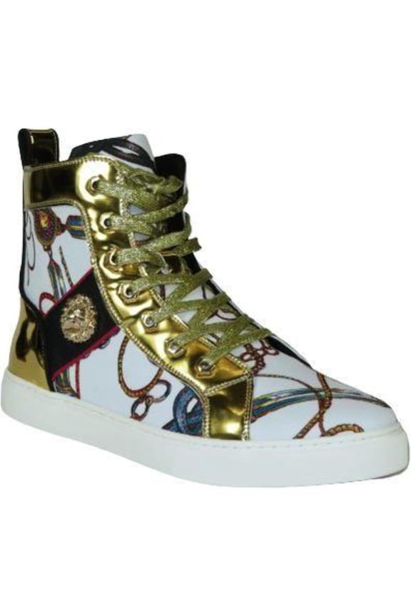 Mens High Top Shoes FIESSO by AURELIO GARCIA Chain Medusa Celebrity 2421 White