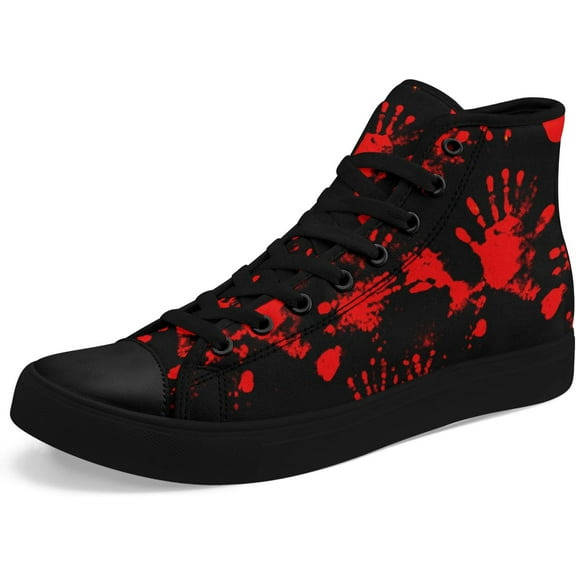 Mens High Top Sneakers Lace-Up Gothic Designed Casual Steet Canvas Shoes for Women Red and Black Skull Shoes