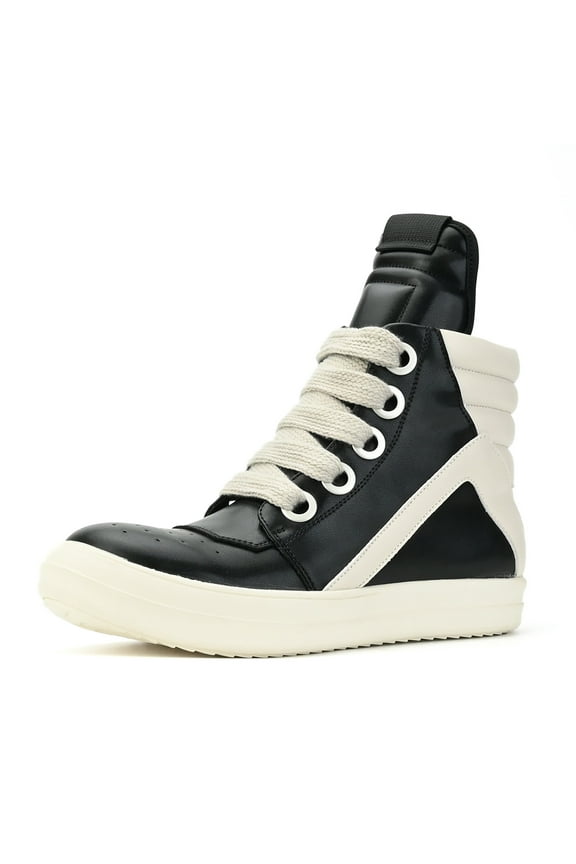 Mens High Top Sneakers Thick Shoe Laces PU Leather Comfort Platform Walking Shoes with Zipper