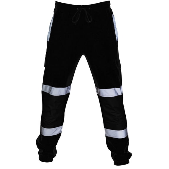 Mens High Visibility Cargo Pants Drawstring Elastic Waist Work Pants Safe Reflective Construction Trousers with Pockets, 2XL