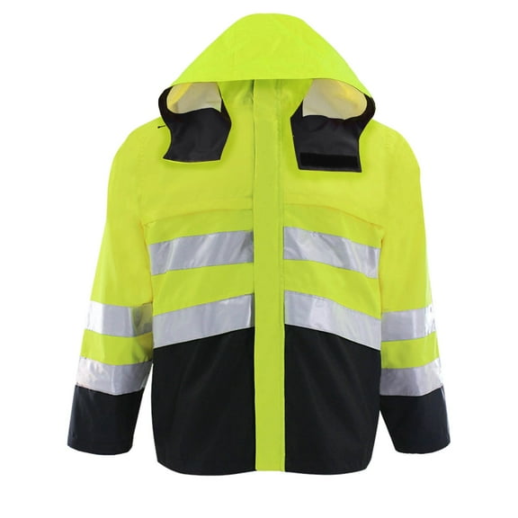 Mens High Visibility Reflective Jacket Windproof Warm Outdoor Work With Multiple Pockets Lightweight Fit Cycling Running Construction Night Activities Yellow Size L