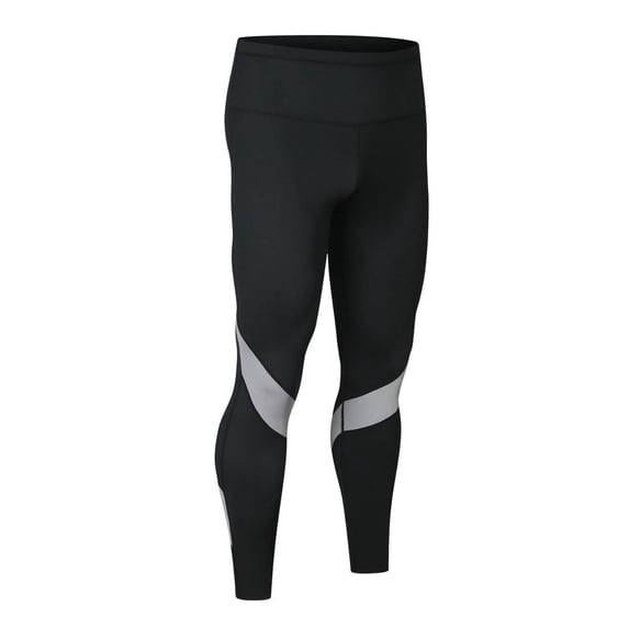 Mens High Waist Leggings Athletic Workout Thermal Underwear Pants Quick Dry Color Block Stretch Pants Gray, L