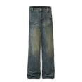 thumbnail image 1 of Mens High Waist Straight Leg Washed Distressed Durable Denim Jeans 100 Percent Cotton For Everyday Casual Wear, 1 of 13