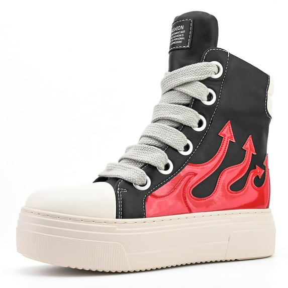 Mens High-top Thick-soled Shoelaces Are Casual, Fashionable And Comfortable. Classic Burning Flame Shoes Are Comfortable Sneakers