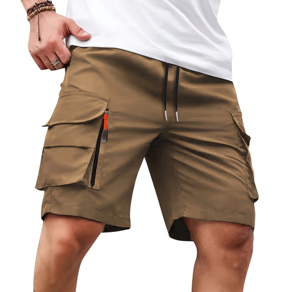 Mens Hiking Cargo Shorts 7 Inch Inseam Knee Length Tear Resistant Elastic Waist Work Cargo Shorts with Pockets