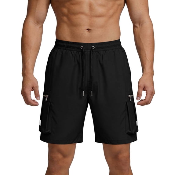 Mens Hiking Cargo Shorts 7" Quick Dry Lightweight Waterproof Stretch Drawstring Beach Shorts with Zipper Pockets for Hiking Golf Casual Loose Fit Big and Tall Size XS-3XL Black