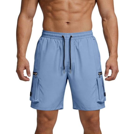 Mens Hiking Cargo Shorts 7" Quick Dry Lightweight Waterproof Stretch Drawstring Beach Shorts with Zipper Pockets for Hiking Golf Casual Loose Fit Big and Tall Size XS-3XL Blue
