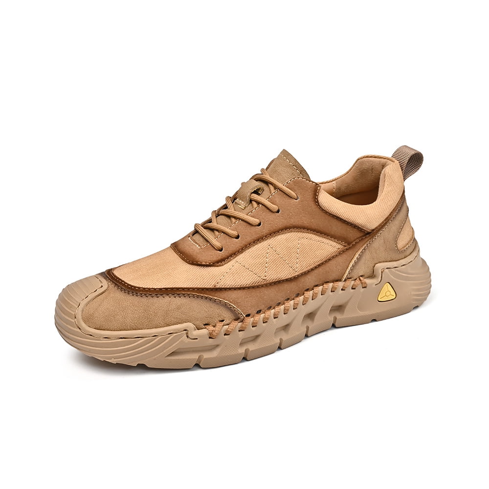 Mens Hiking Casual Shoes Vintage Leather Lightweight Outdoor Sneakers Lace Up Breathable Non-slip Driving Shoes Brown 10 US