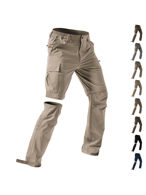 Mens Hiking Convertible Pants Outdoor Waterproof Quick Dry Zip Off Lightweight Fishing Pants Black L