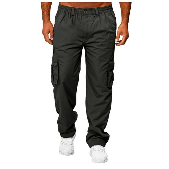 Mens Hiking Pants Cargo Men's Cargo Pants with Stretch Solid Casual Elastic Waist Multiple Pockets Outdoor Straight Type Fitness Pants Cargo Pants Trousers Regular Fit Comfort Waist Pants