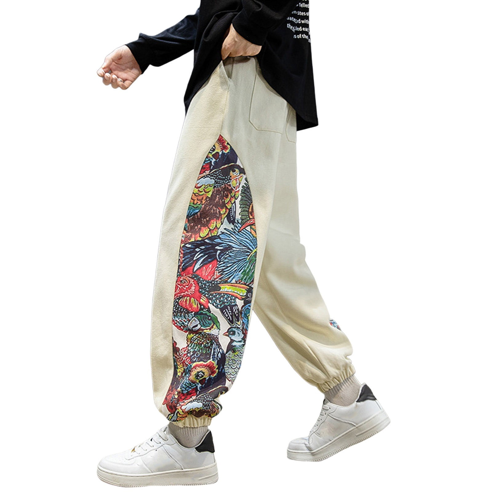 Mens Hiking Pants Elastic Waist Drawstring Straight Leg Leggings Sports