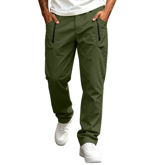 Mens Hiking Pants Elastic Waist Solid Color Straight-Leg Outdoor Workout Fishing Trousers Dad Gifts