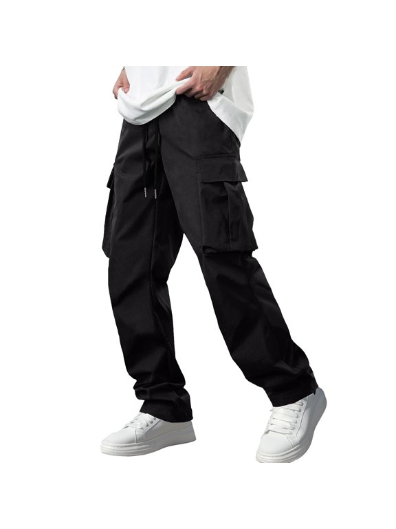 Mens Hiking Pants Lightweight Baggy Sweatpants Men Wide Leg Sweats Pants Loose Cotton Open Bottom Joggers with Pockets Y2k Tall Trousers Streetwear