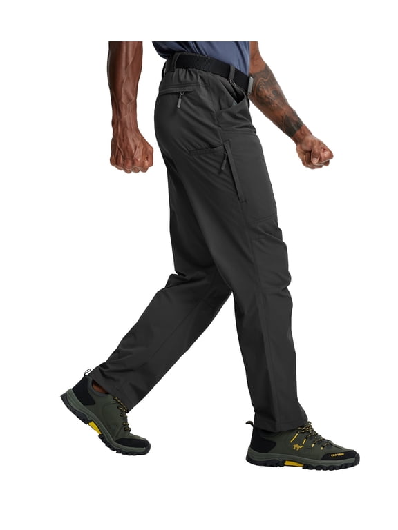 Men's Outdoor Nylon Pants Lightweight Waterproof Quick Dry Hiking Pants with UPF 50+ Stretch Breathable, Black