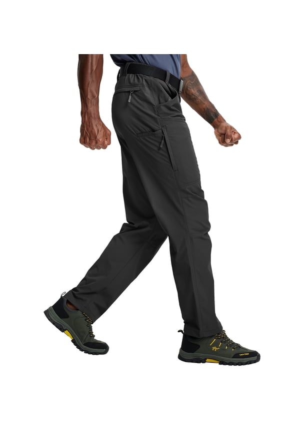Hiking Pants Men's Lightweight Waterproof with Elastic Waist & 6 Pockets for Adult Outdoor Enthusiasts, Black 36W×30L