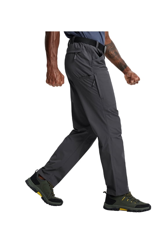 Hiking Pants Men's Lightweight Waterproof with Elastic Waist & 6 Pockets for Adult Outdoor Enthusiasts, Gray 40W×32L