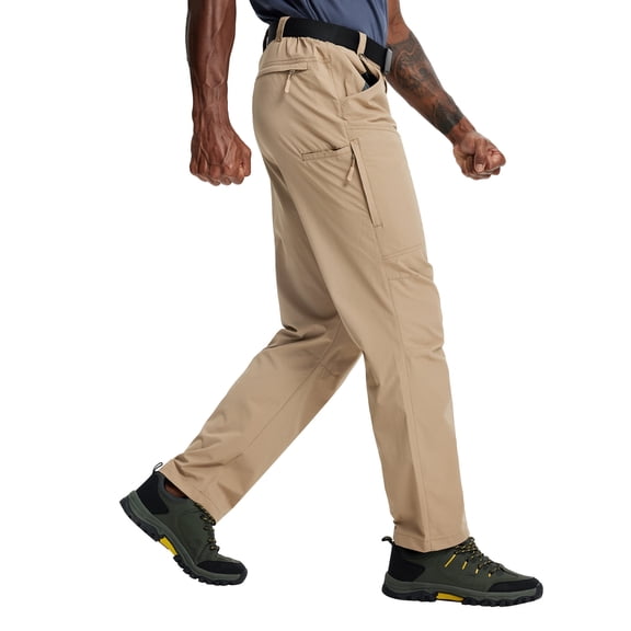Lavenicole Hiking Pants Men's Lightweight Waterproof with Elastic Waist & 6 Pockets for Adult Outdoor Enthusiasts, Khaki 36W×32L