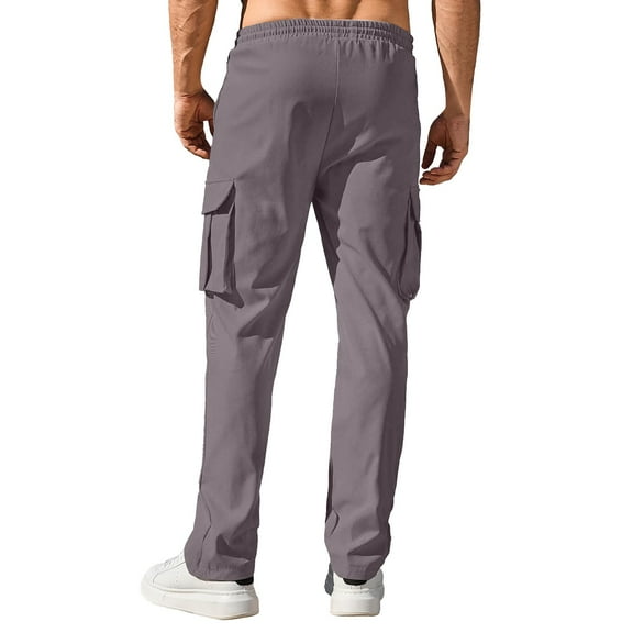 Mens Hiking Pants Lightweight Men's Casual Pants Drawstring Elastic Waist Chino Pants Straight Leg Slacks Cotton Twill Trousers with Pockets