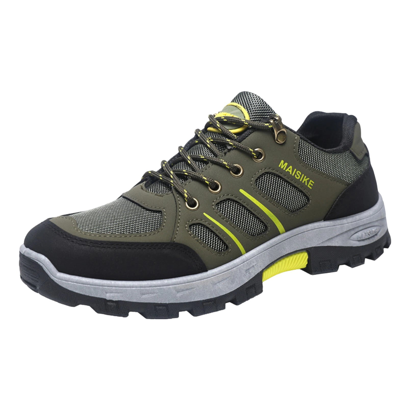 Mens Hiking Sneakers Lightweight Breathable Non Slip Outdoor Trail Shoes Quick Lace Army Green,Size 7