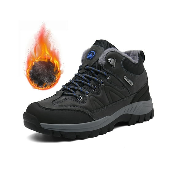 Mens Hiking Snow Boots Padded Warm Cotton Shoes Non-slip Lightweight Sneakers Waterproof Fur Lined Bare Boots Gray 6.5 UK