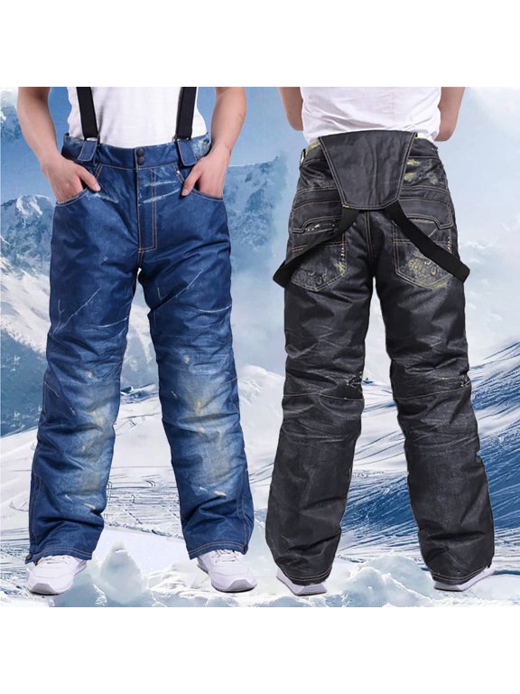 Mens Hiking Snow Ski Pants Men's Ski Pants Fashion Denim Thickened Warm And Ski Bib Pants Dark Blue Xxxl