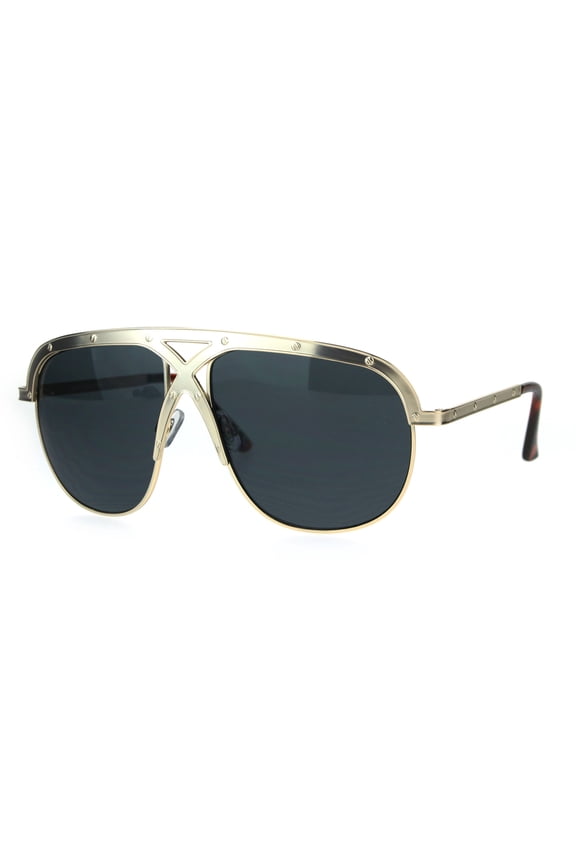Mens Hip Hop Bling Oversize Futuristic Rapper Aviator Sunglasses Gold Black