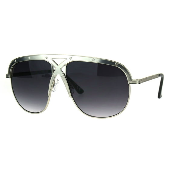 Mens Hip Hop Bling Oversize Futuristic Rapper Aviator Sunglasses Silver Smoke