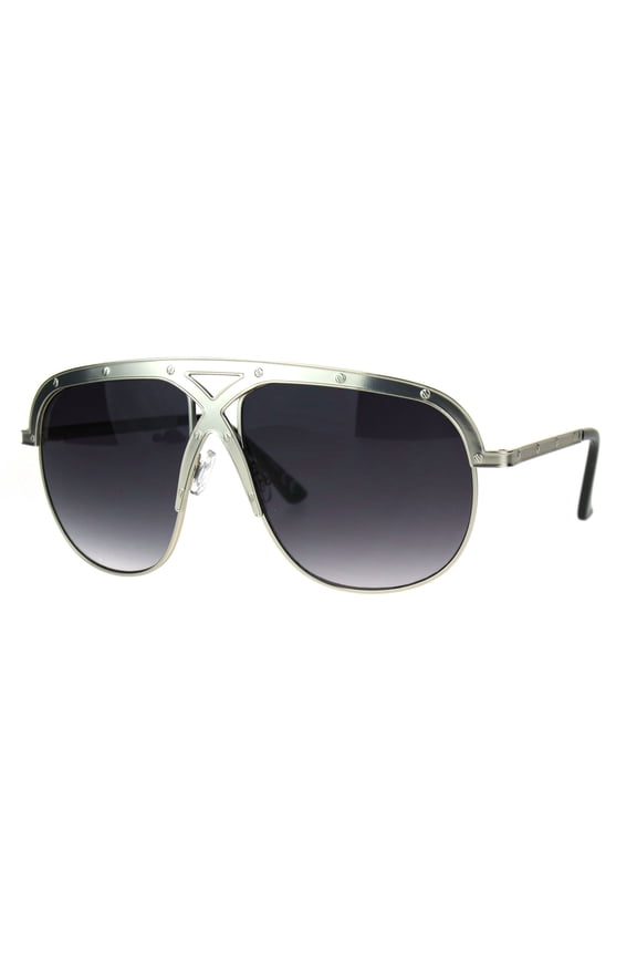 Mens Hip Hop Bling Oversize Futuristic Rapper Aviator Sunglasses Silver Smoke