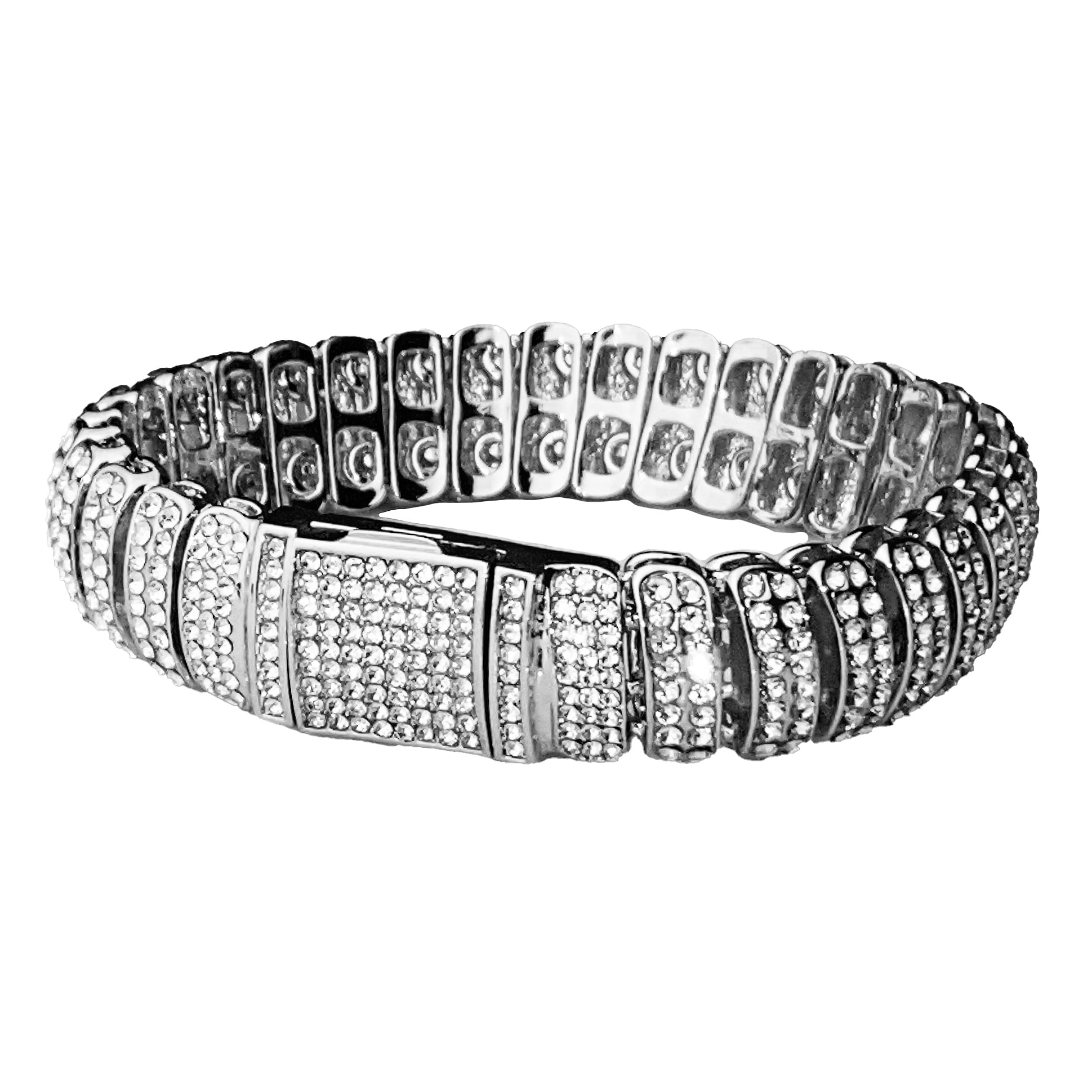 Mens Hip Hop Bracelet Micro Pave Iced Box Lock Silver Tone Bling Out 8.5\