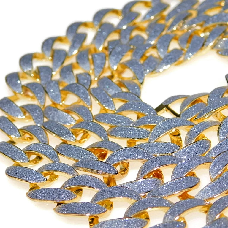 Mens Hip Hop Chain Gold Finish Glitter Bling Frosted Links